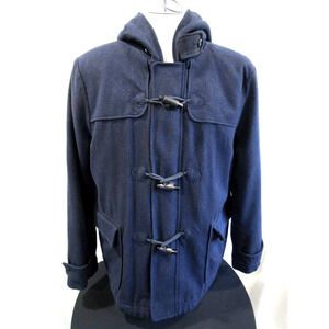 Gap Navy Blue Wool Blend Hooded Toggle Button Duffle Coat Men XL